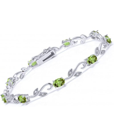 925 Sterling Silver Oval Green Peridot and Diamond Greek Vine Tennis Bracelet For Women (4.63 Cttw, Gemstone Birthstone, 7 In...