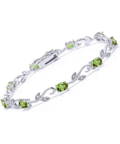 925 Sterling Silver Oval Green Peridot and Diamond Greek Vine Tennis Bracelet For Women (4.63 Cttw, Gemstone Birthstone, 7 In...