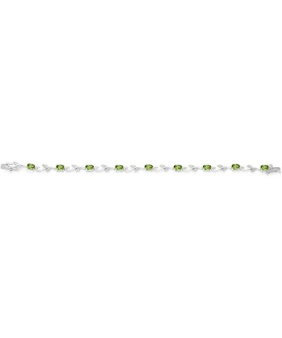 925 Sterling Silver Oval Green Peridot and Diamond Greek Vine Tennis Bracelet For Women (4.63 Cttw, Gemstone Birthstone, 7 In...