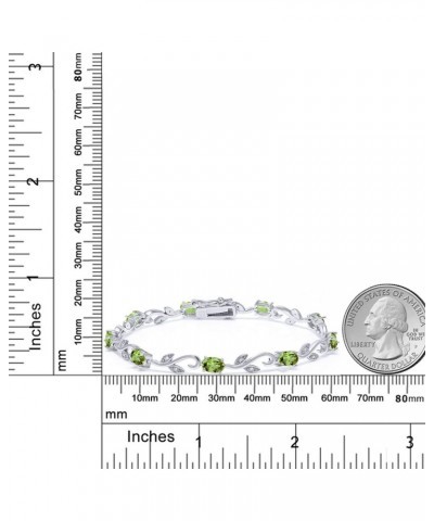 925 Sterling Silver Oval Green Peridot and Diamond Greek Vine Tennis Bracelet For Women (4.63 Cttw, Gemstone Birthstone, 7 In...