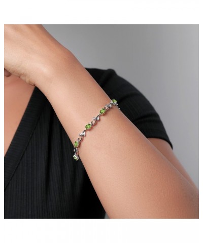 925 Sterling Silver Oval Green Peridot and Diamond Greek Vine Tennis Bracelet For Women (4.63 Cttw, Gemstone Birthstone, 7 In...