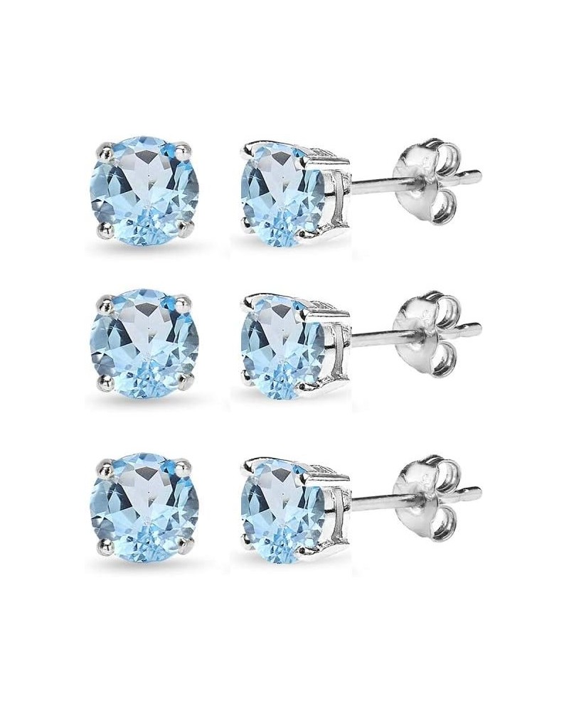 Sterling Silver Round-Cut Solitaire Blue Topaz Stud Earrings for Women Girls 6mm / 3 Pairs $12.09 Earrings