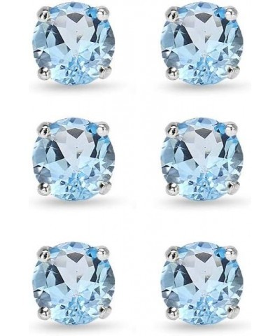 Sterling Silver Round-Cut Solitaire Blue Topaz Stud Earrings for Women Girls 6mm / 3 Pairs $12.09 Earrings