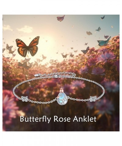 Sterling Silver Anklet for Women Crystal Butterfly Dragonfly Evil Eye Ankle Bracelet Moonstone Butterfly Anklet $9.90 Anklets