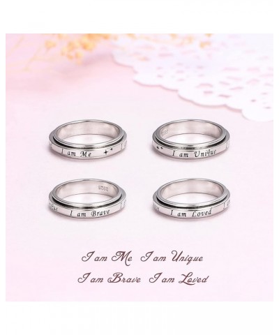 I am Me Ring I am Loved Spinner Ring 925 Sterling Silver Moon Phase Fidget Rings for Anxiety Stress Relieving Keep Going ADHD...