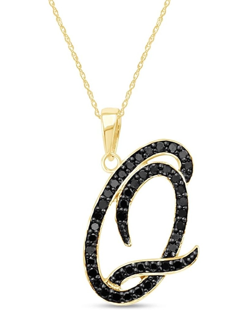 1/4 Carat Round Cut Natural Black diamond Initial Alphabet Letter Pendant Nacklace In 14K Gold Over Sterling Silver (0.25 Ctt...