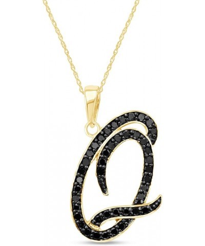 1/4 Carat Round Cut Natural Black diamond Initial Alphabet Letter Pendant Nacklace In 14K Gold Over Sterling Silver (0.25 Ctt...