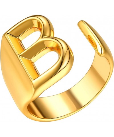 Initial Ring 18K Gold Plated Letter Rings for Women Open Adjustable Rings Chunky Initial Ring Bold Statement Rings B-Gold $10...