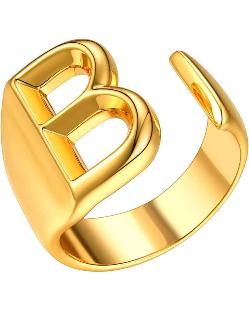 Initial Ring 18K Gold Plated Letter Rings for Women Open Adjustable Rings Chunky Initial Ring Bold Statement Rings B-Gold $10...