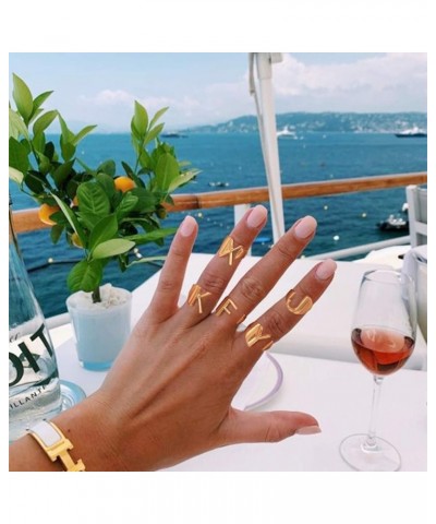 Initial Ring 18K Gold Plated Letter Rings for Women Open Adjustable Rings Chunky Initial Ring Bold Statement Rings B-Gold $10...