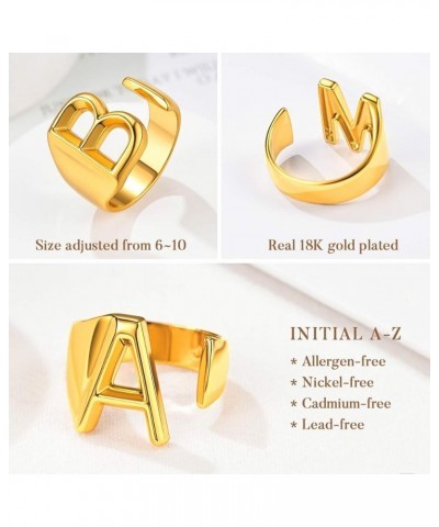 Initial Ring 18K Gold Plated Letter Rings for Women Open Adjustable Rings Chunky Initial Ring Bold Statement Rings B-Gold $10...