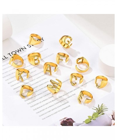 Initial Ring 18K Gold Plated Letter Rings for Women Open Adjustable Rings Chunky Initial Ring Bold Statement Rings B-Gold $10...