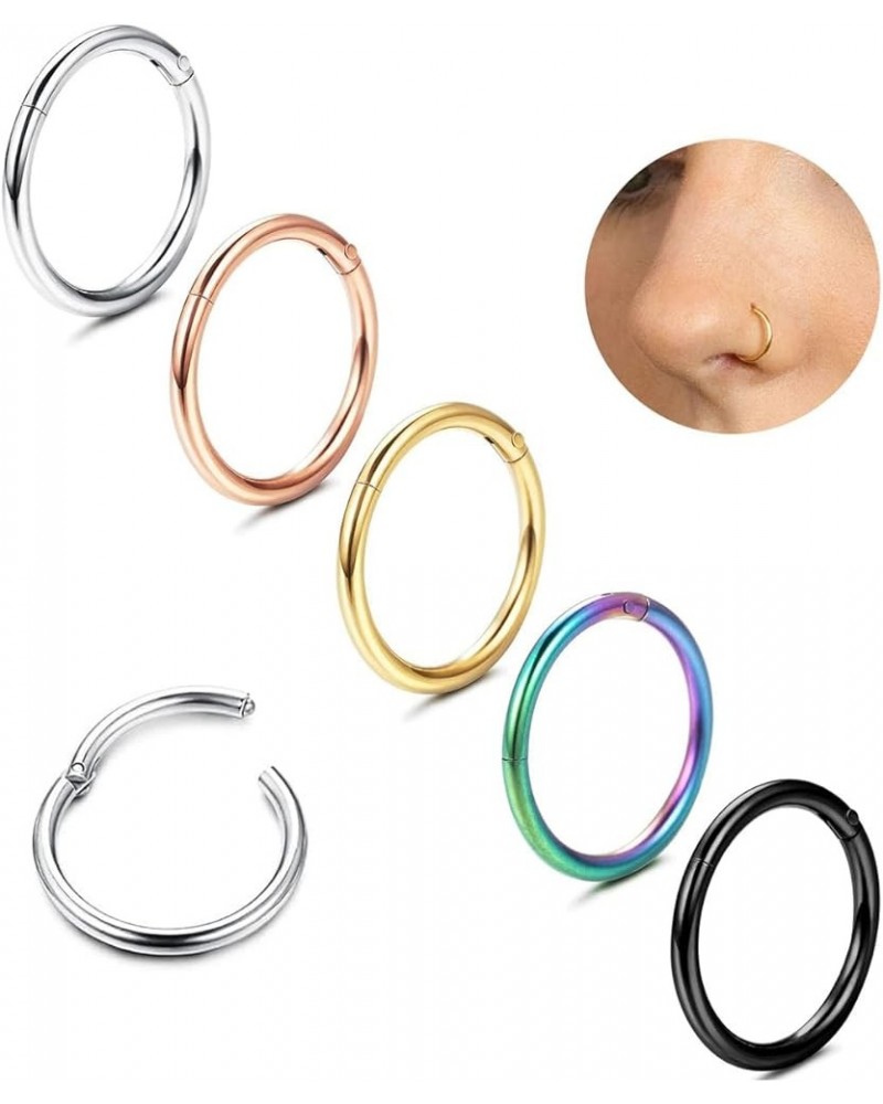 5Pcs G23 Titanium Nose Rings Hoops 16G/18G/20G Septum Hinged Nose Rings Clicker Rings for Lip Cartilage Daith Helix Rook Trag...