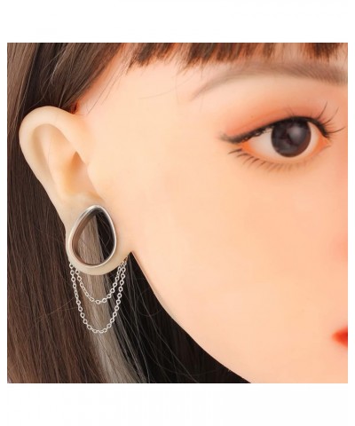 2 PCS Teardrop with Chain Ear Plugs Tunnels Gauges for Women - Stainless Steel 316L Body Piercing Basic Earrings for Stretche...