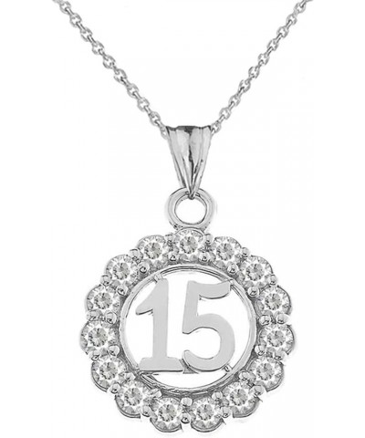 Certified 10k Gold CZ 15 Anos Quinceanera Round Pendant Necklace White Gold $79.79 Necklaces