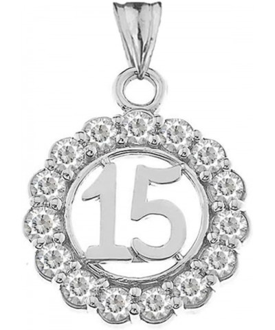 Certified 10k Gold CZ 15 Anos Quinceanera Round Pendant Necklace White Gold $79.79 Necklaces