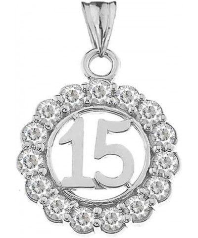 Certified 10k Gold CZ 15 Anos Quinceanera Round Pendant Necklace White Gold $79.79 Necklaces