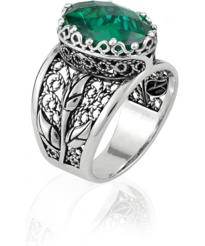 925 Sterling Silver Filigree Art Lace Embroidery Tulip Detailed Gemstone Women Cocktail Ring, Luxurious Gift Boxed Emerald $3...