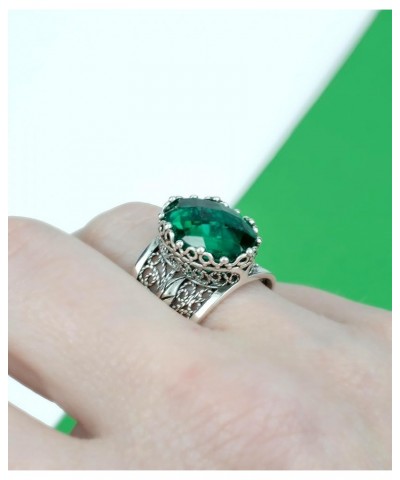 925 Sterling Silver Filigree Art Lace Embroidery Tulip Detailed Gemstone Women Cocktail Ring, Luxurious Gift Boxed Emerald $3...