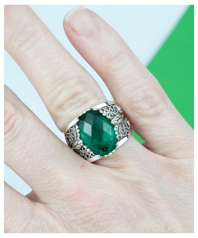 925 Sterling Silver Filigree Art Lace Embroidery Tulip Detailed Gemstone Women Cocktail Ring, Luxurious Gift Boxed Emerald $3...