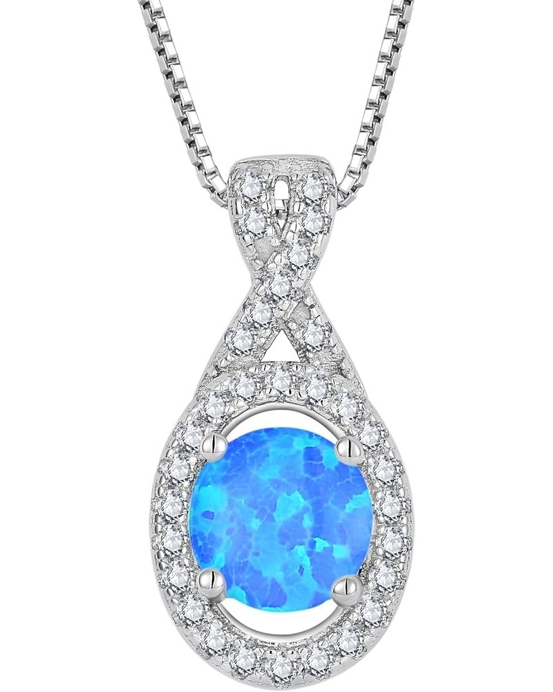 Created Fire Opal Necklace 925 Sterling Silver Pendant with Chain with 5A Cubic Zirconia Jewelry Gift for Women D blue opal $...