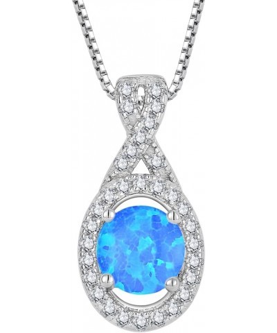 Created Fire Opal Necklace 925 Sterling Silver Pendant with Chain with 5A Cubic Zirconia Jewelry Gift for Women D blue opal $...