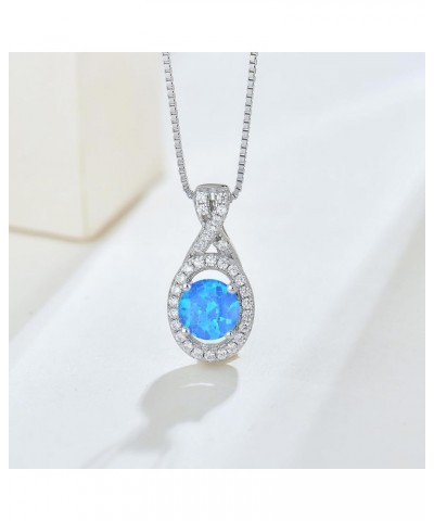 Created Fire Opal Necklace 925 Sterling Silver Pendant with Chain with 5A Cubic Zirconia Jewelry Gift for Women D blue opal $...