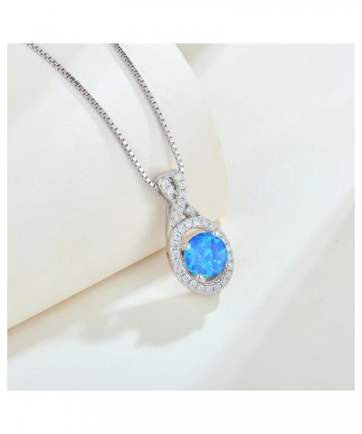 Created Fire Opal Necklace 925 Sterling Silver Pendant with Chain with 5A Cubic Zirconia Jewelry Gift for Women D blue opal $...