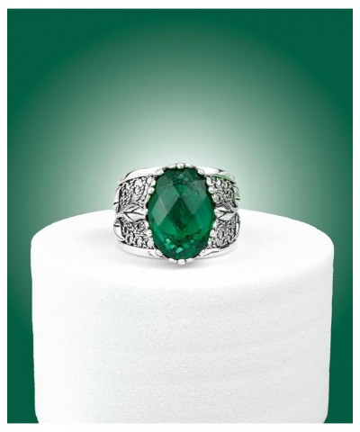 925 Sterling Silver Filigree Art Lace Embroidery Tulip Detailed Gemstone Women Cocktail Ring, Luxurious Gift Boxed Emerald $3...