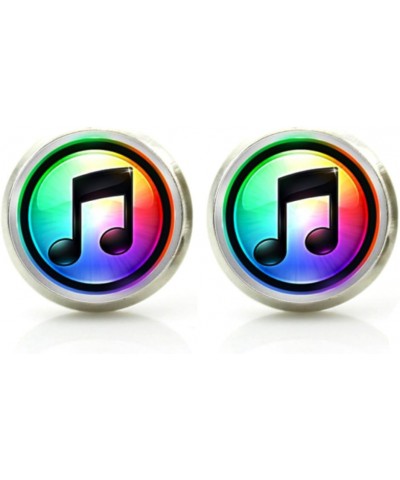 Silver Tone Glass Cabochon Music Note Earrings Stud $7.48 Earrings