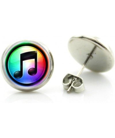 Silver Tone Glass Cabochon Music Note Earrings Stud $7.48 Earrings