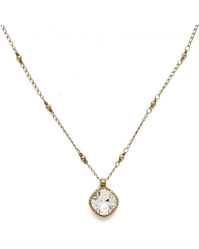 Essentials Cushion-Cut Solitaire Pendant Necklace Antique Gold-Tone Crystal $21.92 Necklaces