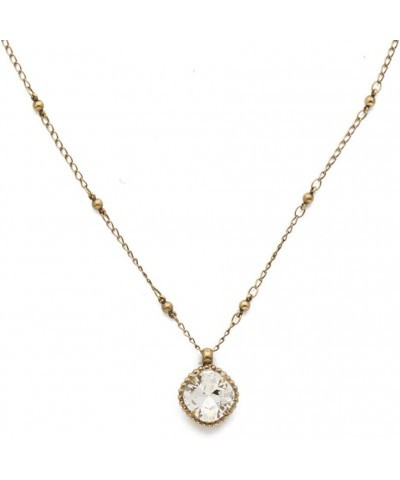 Essentials Cushion-Cut Solitaire Pendant Necklace Antique Gold-Tone Crystal $21.92 Necklaces