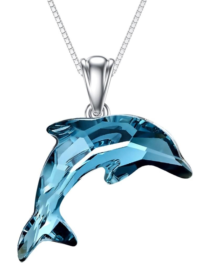 Dolphin Gifts for Women 925 Sterling Silver Dolphin Necklace Ocean Themes Necklace with Blue Crystal Dolphin Jewelry Gifts fo...