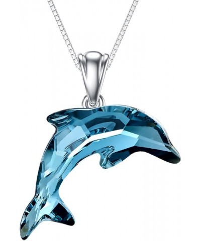 Dolphin Gifts for Women 925 Sterling Silver Dolphin Necklace Ocean Themes Necklace with Blue Crystal Dolphin Jewelry Gifts fo...