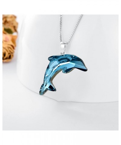 Dolphin Gifts for Women 925 Sterling Silver Dolphin Necklace Ocean Themes Necklace with Blue Crystal Dolphin Jewelry Gifts fo...