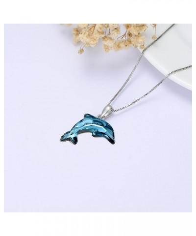 Dolphin Gifts for Women 925 Sterling Silver Dolphin Necklace Ocean Themes Necklace with Blue Crystal Dolphin Jewelry Gifts fo...