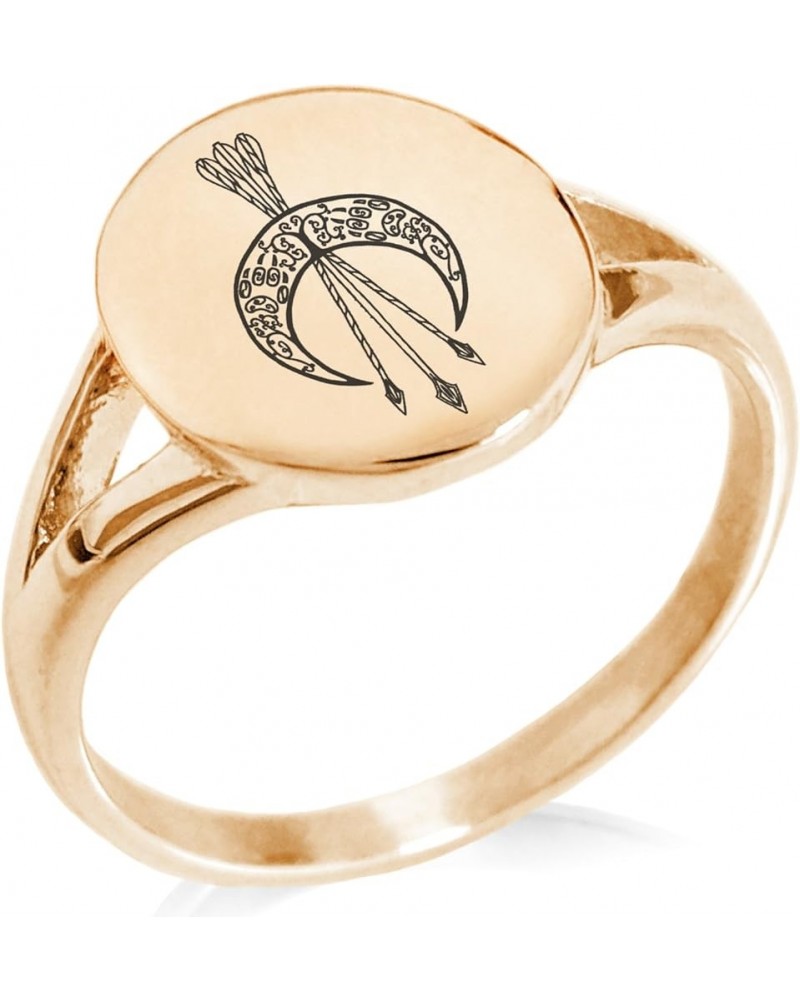 Stainless Steel Greek Goddess Minimalist Oval Top Polished Statement Rings 5 Artemis Moon Symbol Rose Gold $10.19 Rings