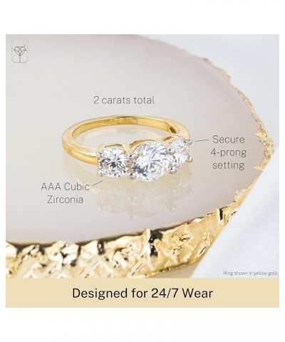 2 Carat Cubic Zirconia Anniversary or Engagement Ring for Women in 14k Solid White or Yellow Gold Three Stone CZ in Size 5 to...