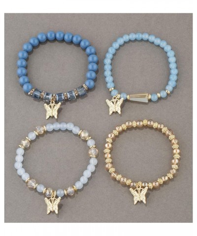 4Pcs Bohemian Butterfly Crystal Stone Stretch Pendant Bracelets Set for Women Stackable Stretch Beaded Bracelet Colorful Char...