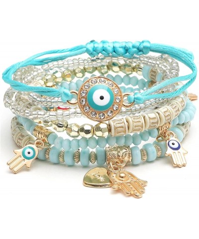 Multilayer Evil Eye Hamsa Hand Bracelet Bohemian Colorful Beads Stretch Bracelets Handmade Multicolor Crystal Beaded Lucky Pr...