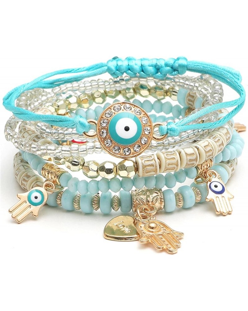 Multilayer Evil Eye Hamsa Hand Bracelet Bohemian Colorful Beads Stretch Bracelets Handmade Multicolor Crystal Beaded Lucky Pr...