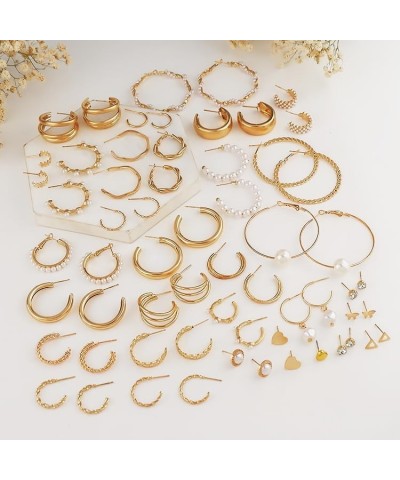 36 Pairs Gold Earring Set - Stud, Hoop, Pearl, Butterfly, Heart, Dangle Earrings for Women and Girls - Multipack Trendy Earri...