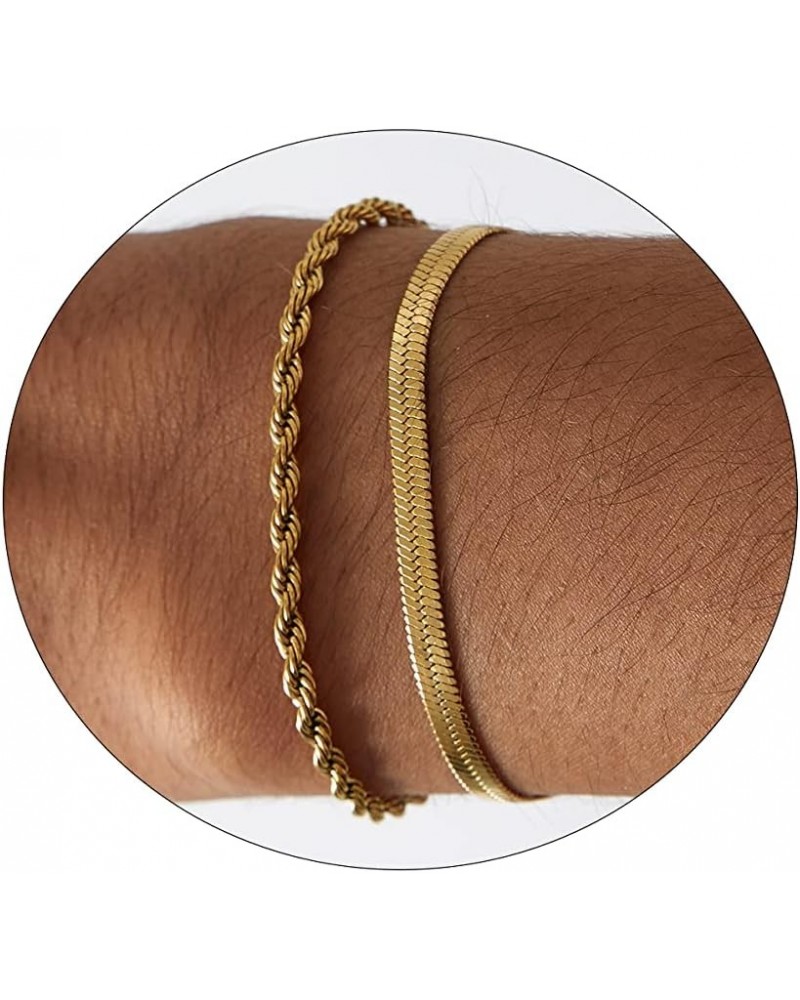 14K Gold Plated Handmade Dainty Dot Bracelet Cute Thin Everyday Bracelets for Women Men Size 6.5"+2" Extender Snake+Twisted r...