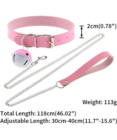 Multicolor PU Simulated Leather Bell Collar Choker Necklace with Detachable Chain Leash Pink $8.25 Necklaces