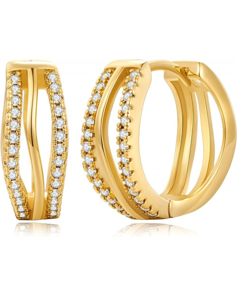 Gold Chunky Huggies Hoop Earrings CZ/Twisted Round Thick hoop Earrings for Women Jewelry Gift Split Circle $9.53 Earrings