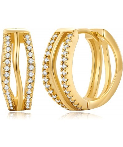 Gold Chunky Huggies Hoop Earrings CZ/Twisted Round Thick hoop Earrings for Women Jewelry Gift Split Circle $9.53 Earrings