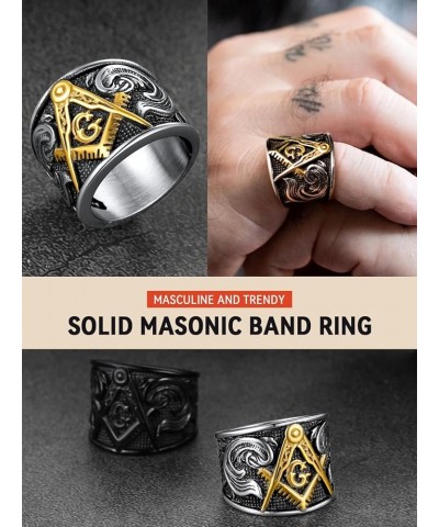 Masonic Signet Rings for Men, Stainless Steel Freemason Jewelry, Punk Biker Thumb Ring with Delicate Packaging 01. Mason-Blac...