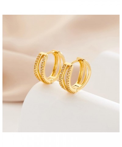 Gold Chunky Huggies Hoop Earrings CZ/Twisted Round Thick hoop Earrings for Women Jewelry Gift Split Circle $9.53 Earrings