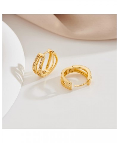 Gold Chunky Huggies Hoop Earrings CZ/Twisted Round Thick hoop Earrings for Women Jewelry Gift Split Circle $9.53 Earrings